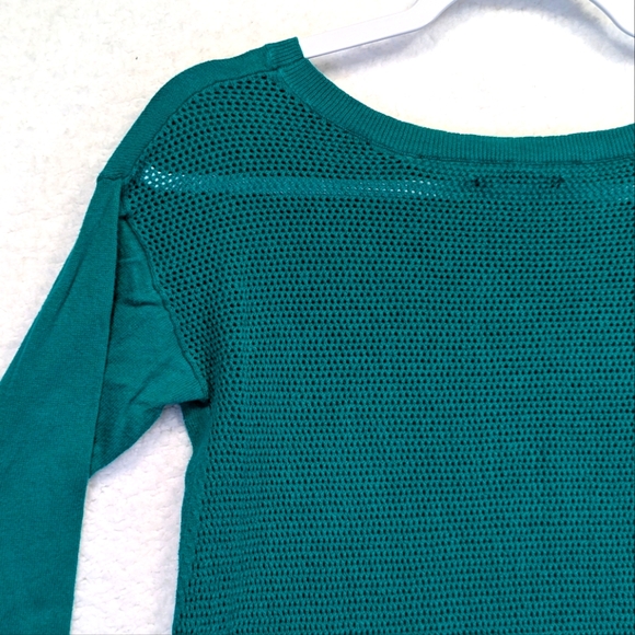 AEO Green Mesh Back Pullover Long Sleeve Cotton Sweater Vintage (NOT Teal) - Picture 5 of 11